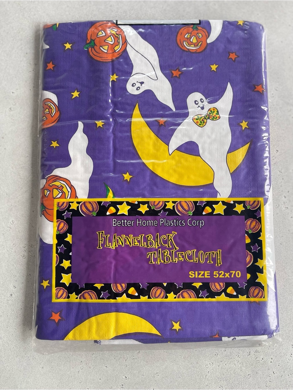 Vintage Halloween Vinyl Tablecloth Jack-o-lanterns Pumpkins Ghosts 90s 52”x70”